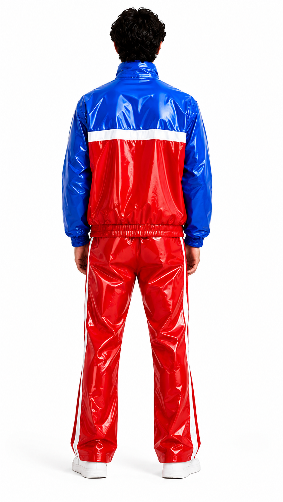 Retro Color Block Shiny Nylon Tracksuit Set