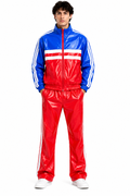Retro Color Block Shiny Nylon Tracksuit Set