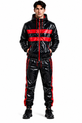 Double Stripe Glossy Nylon Hooded Tracksuit Set