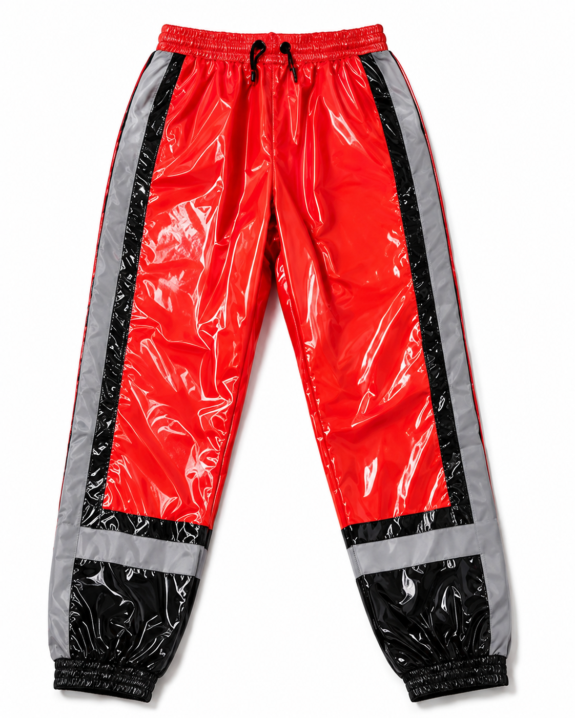 Reflective Stripe Glossy Nylon Hooded Tracksuit Set