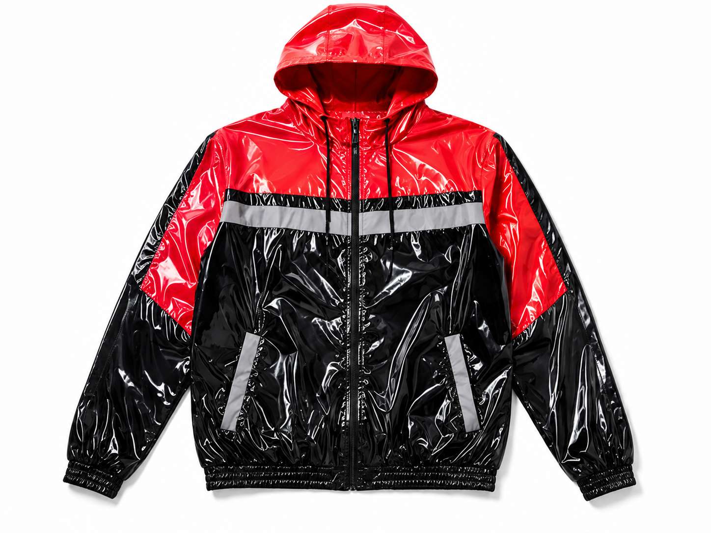 Reflective Stripe Glossy Nylon Hooded Tracksuit Set