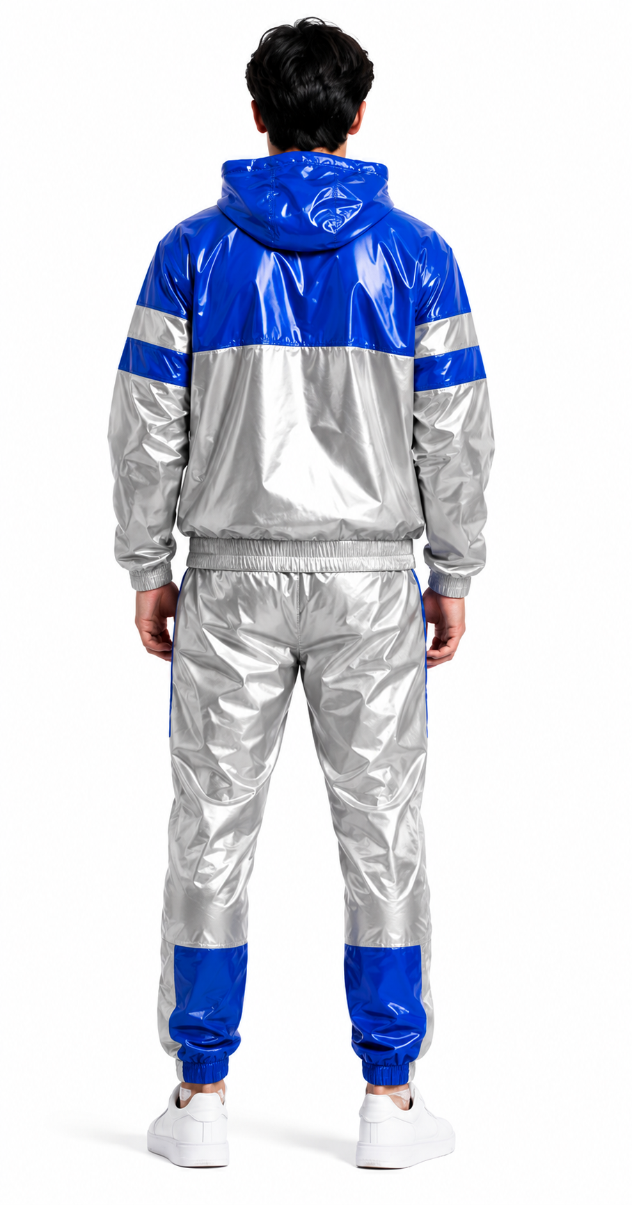Color Block Shiny Nylon Anorak Tracksuit Set