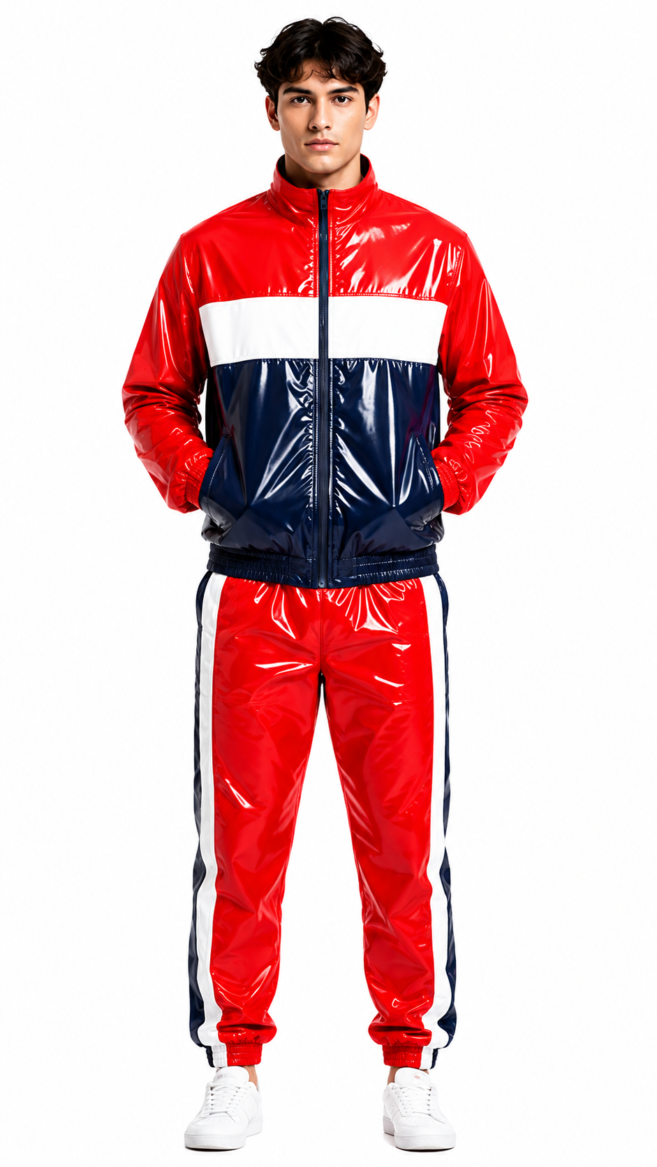 Retro Color Block Glossy Nylon Tracksuit