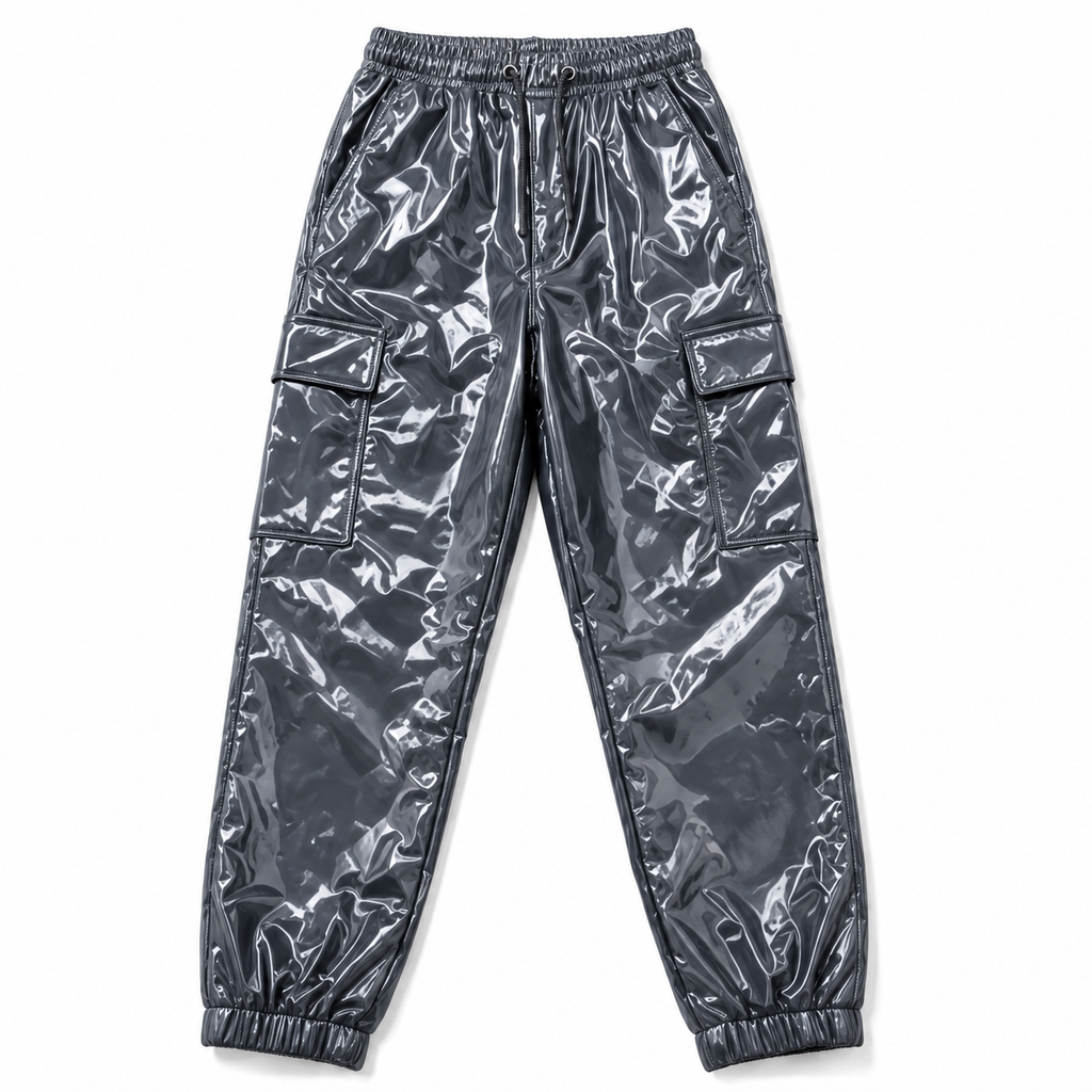 Quilted Shiny Nylon Cargo Tracksuit Set