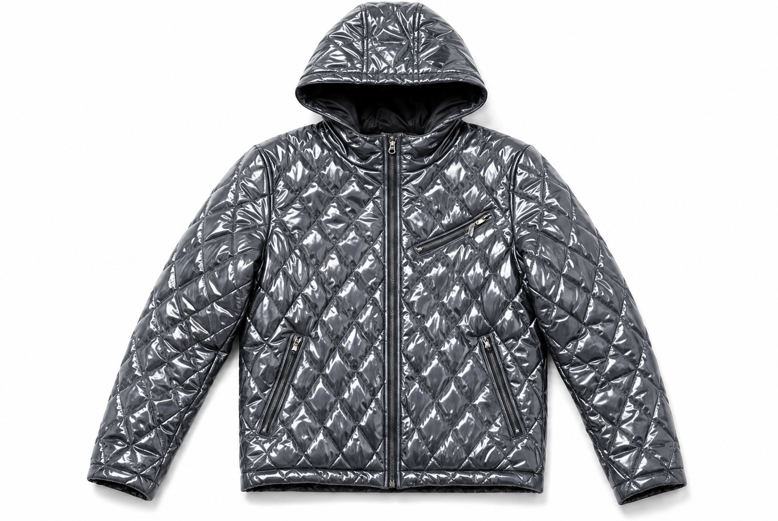 Quilted Shiny Nylon Cargo Tracksuit Set