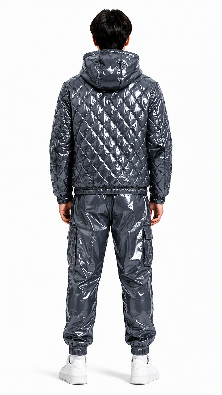 Quilted Shiny Nylon Cargo Tracksuit Set