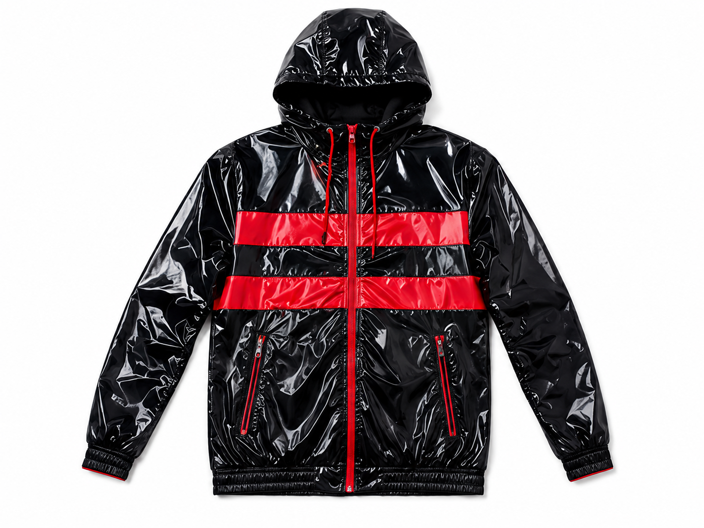 Double Stripe Glossy Nylon Hooded Tracksuit Set
