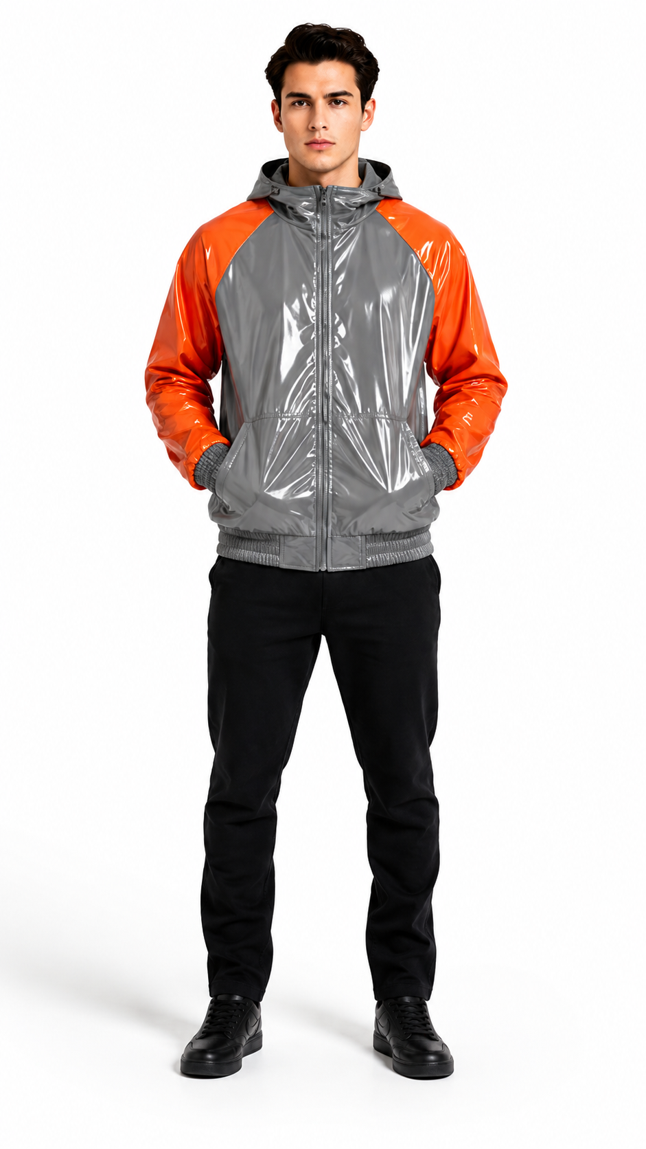 Premium Handmade Shiny Nylon Hooded Jacket