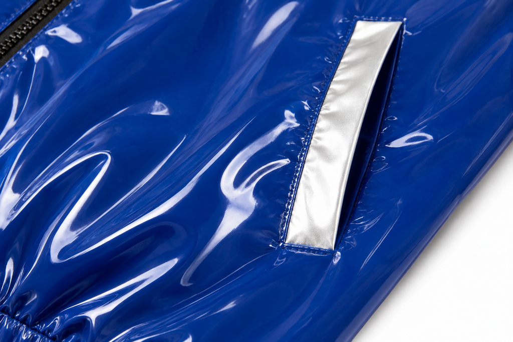 Double Stripe Glossy Nylon Hooded Windbreaker Jacket