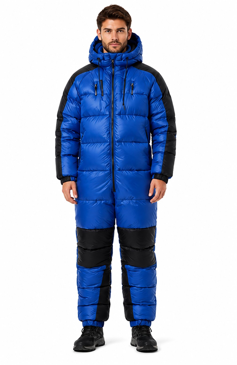 Blue Puffer Hooded Insulated Winter Jumpsuit