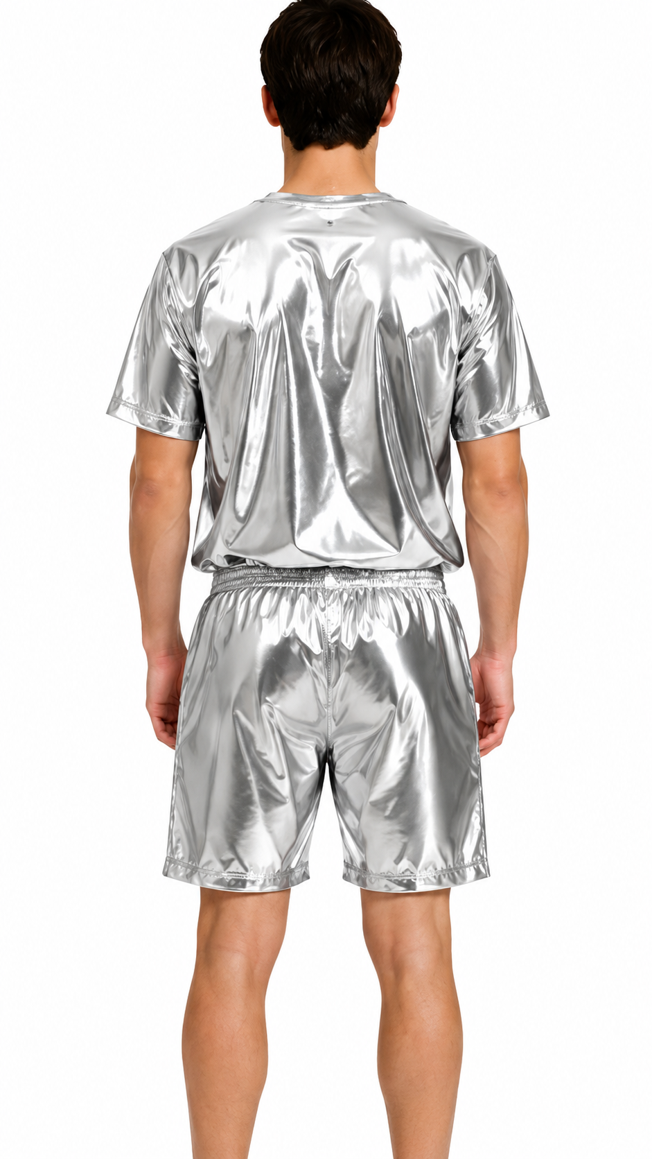 Shiny Nylon T Shirt and Shorts Set for Men