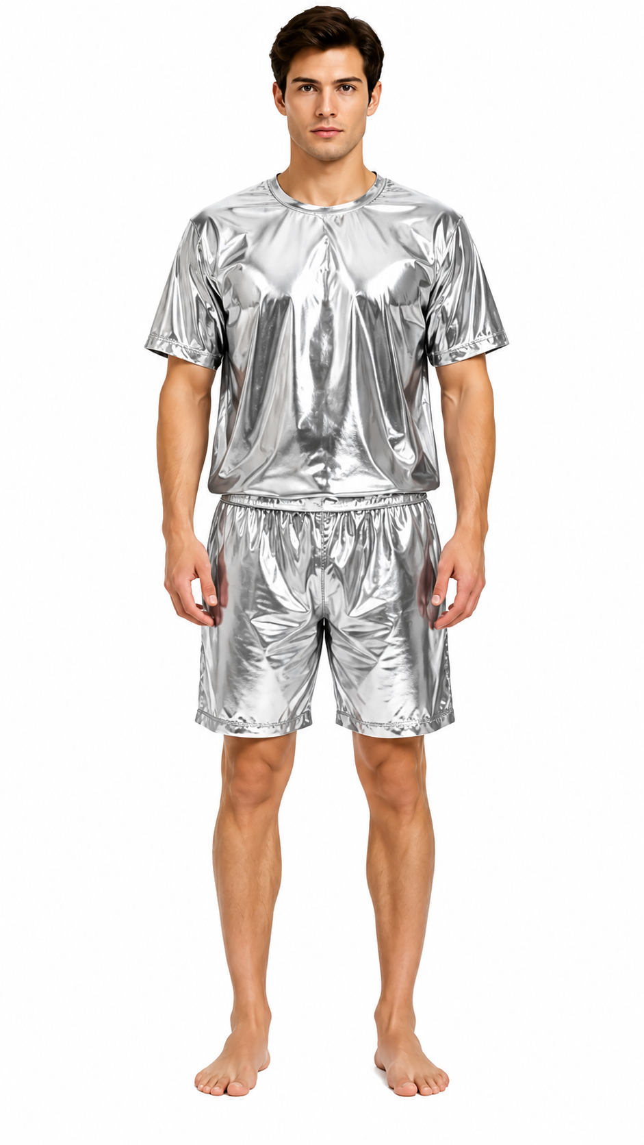 Shiny Nylon T Shirt and Shorts Set for Men