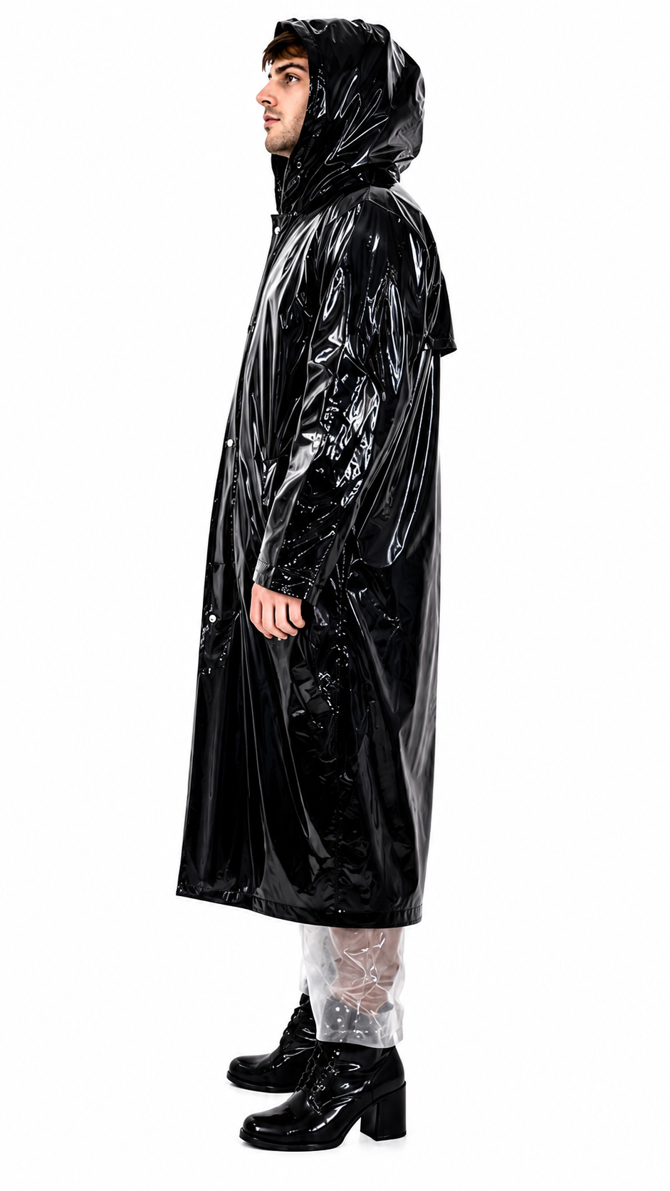 Shiny Nylon Hooded Rain Coat for Men