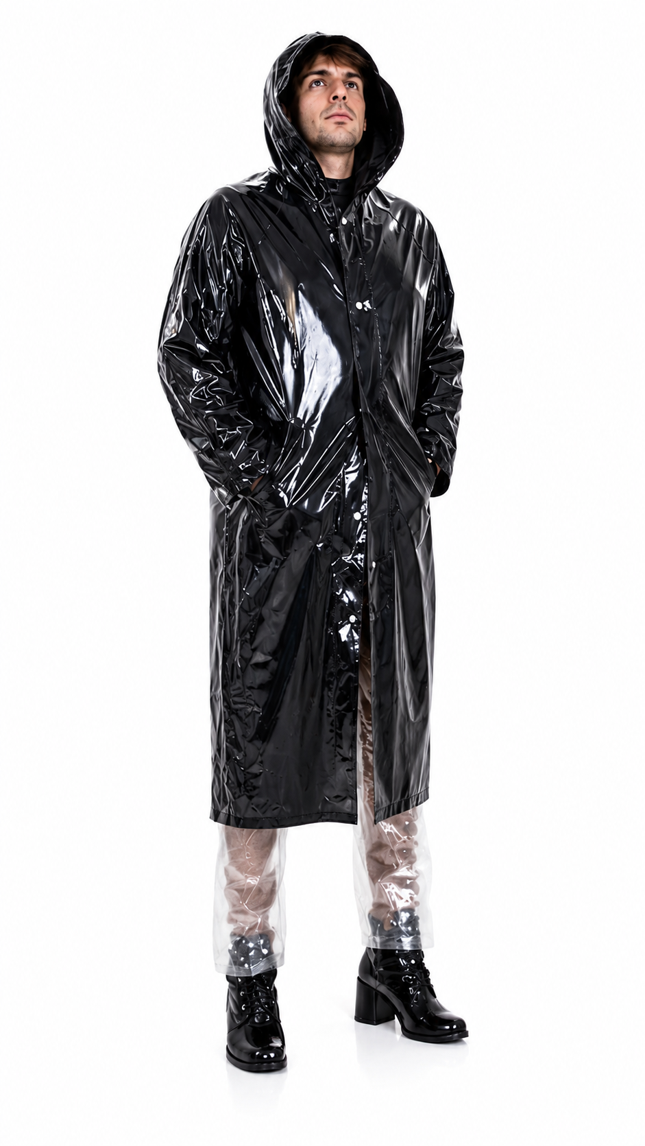 Shiny Nylon Hooded Rain Coat for Men