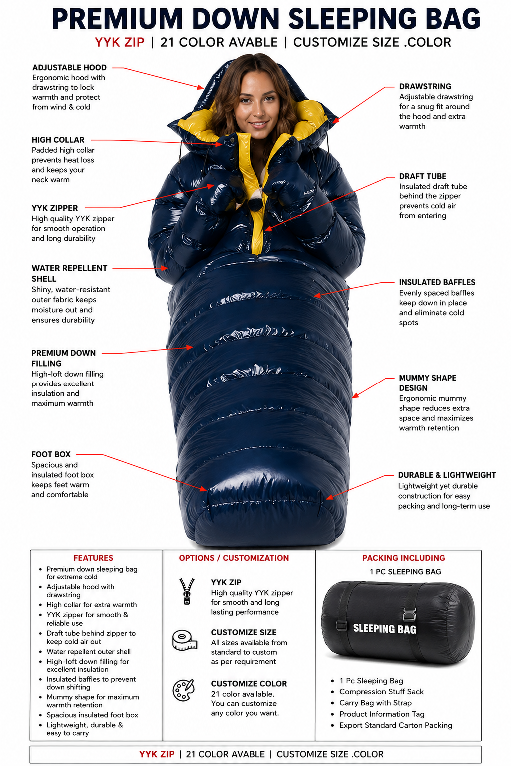 Wearable Puffer Sleeping Bag with Hood