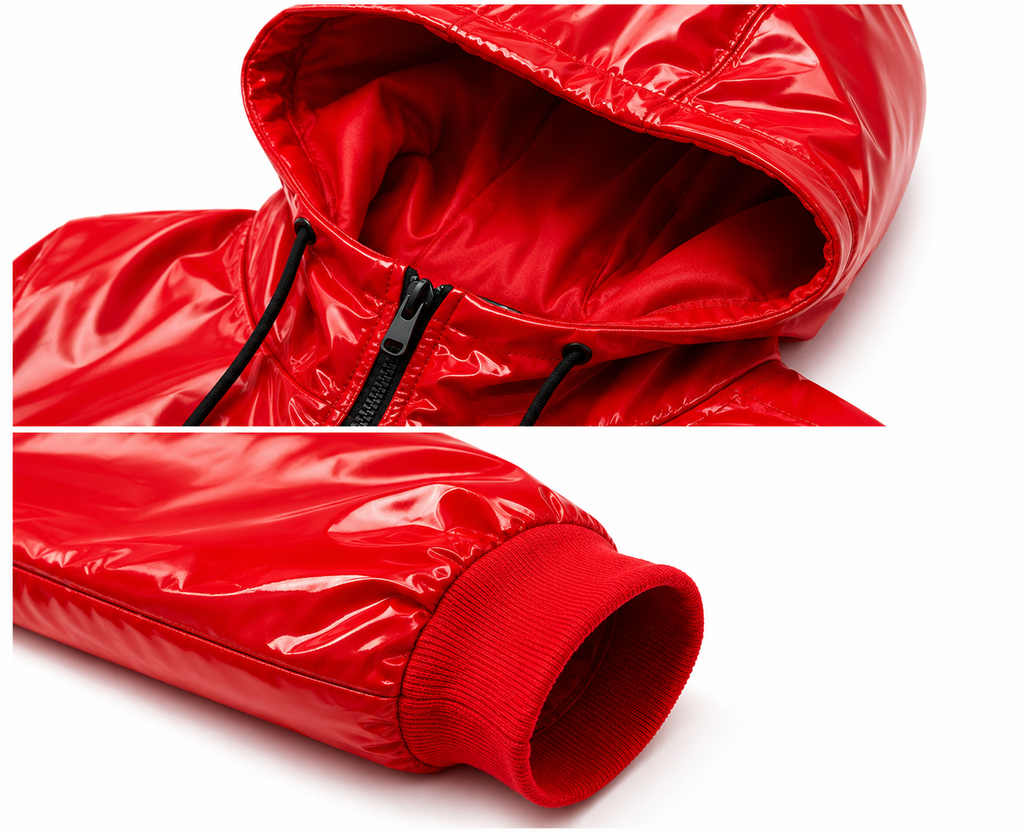 Chevron Stripe Shiny Nylon Hooded Tracksuit Set