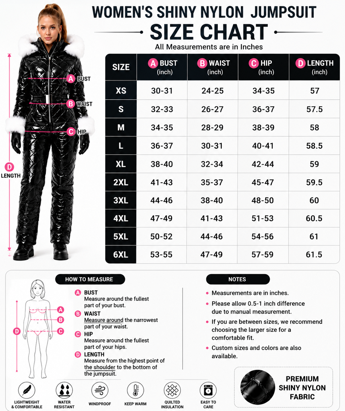 Women's Shiny Nylon Puffer Ski Suit Set