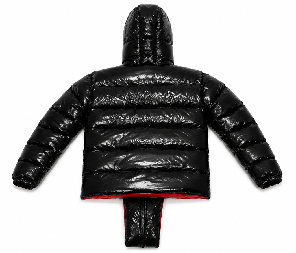 Shiny Nylon Puffer Jacket with Full Face Hood