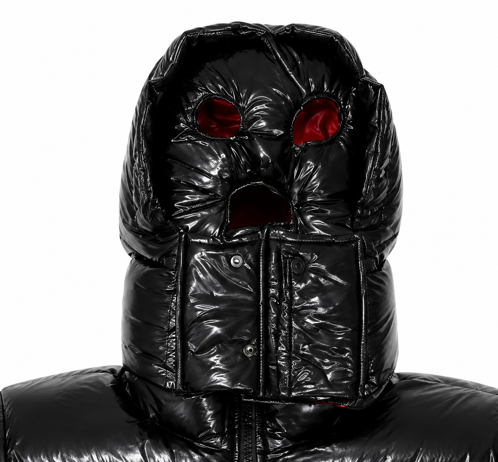 Shiny Nylon Puffer Jacket with Full Face Hood