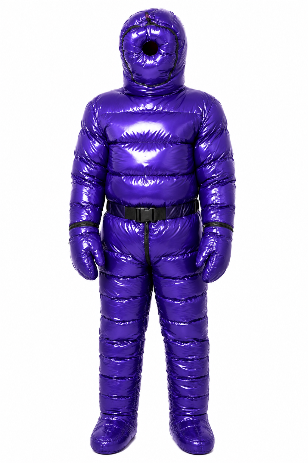 Shiny Nylon Full Body Puffer Hooded Quilted Jumpsuit