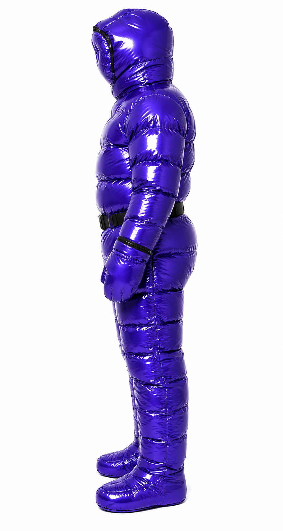 Shiny Nylon Full Body Puffer Hooded Quilted Jumpsuit