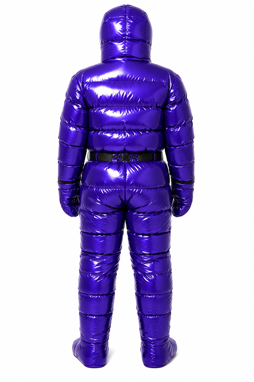 Shiny Nylon Full Body Puffer Hooded Quilted Jumpsuit