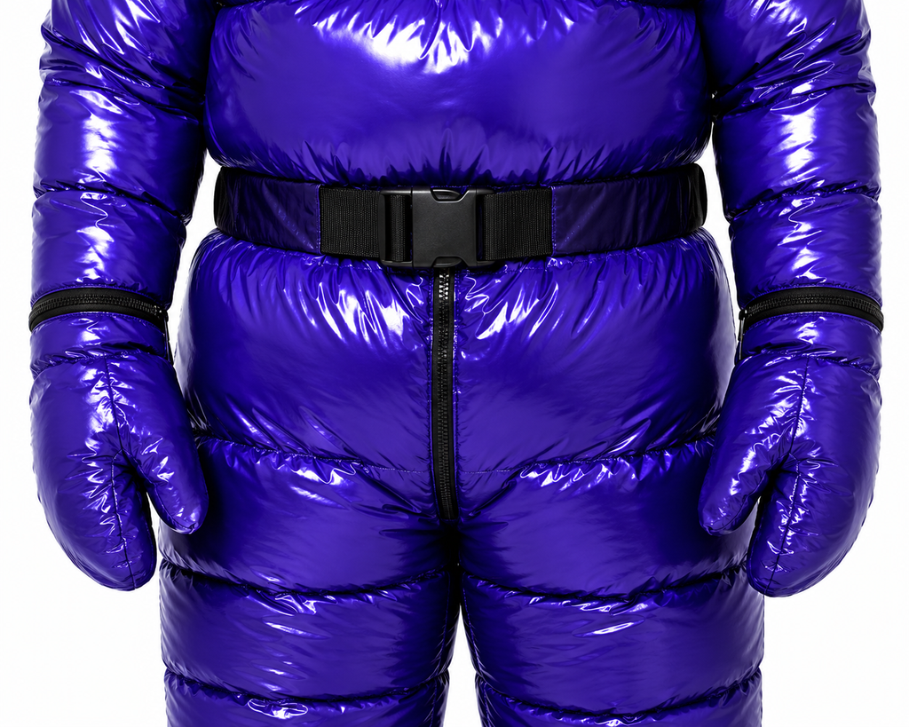 Shiny Nylon Full Body Puffer Hooded Quilted Jumpsuit