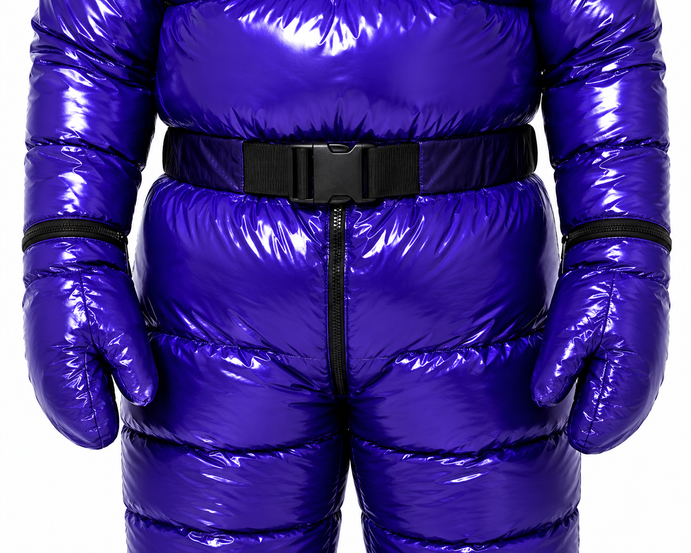 Shiny Nylon Full Body Puffer Hooded Quilted Jumpsuit