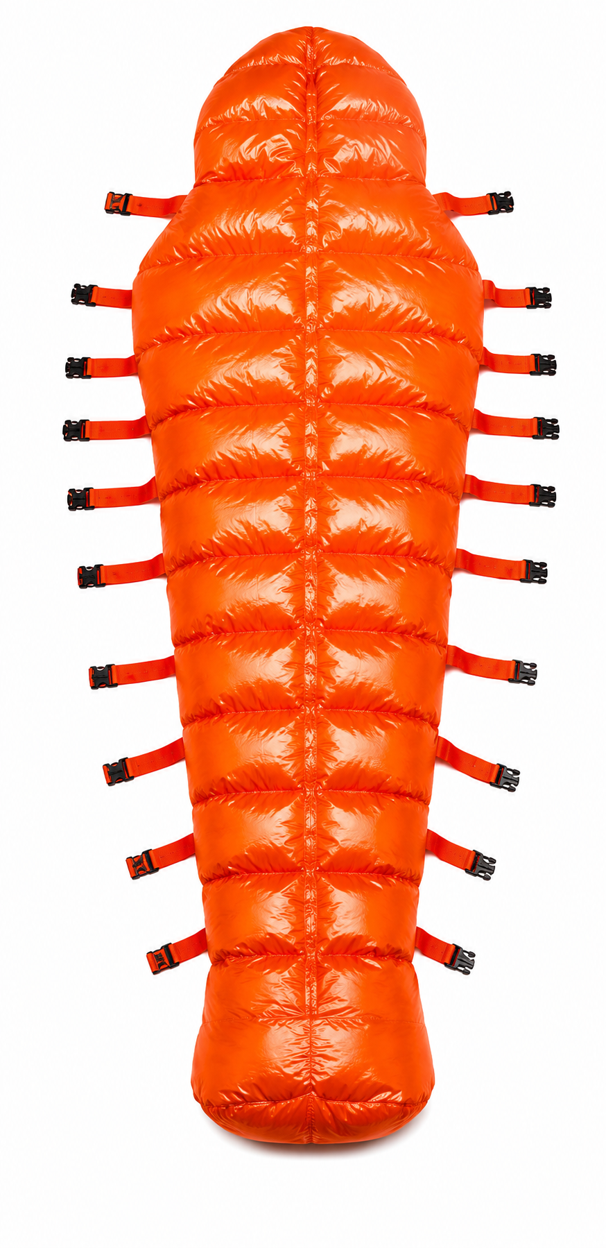 Orange Shiny Nylon Hooded Mummy Sleeping Bag