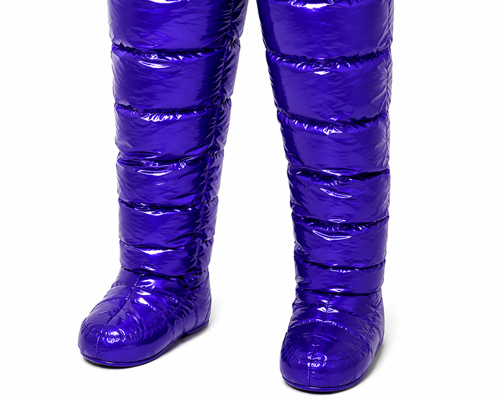 Shiny Nylon Full Body Puffer Hooded Quilted Jumpsuit