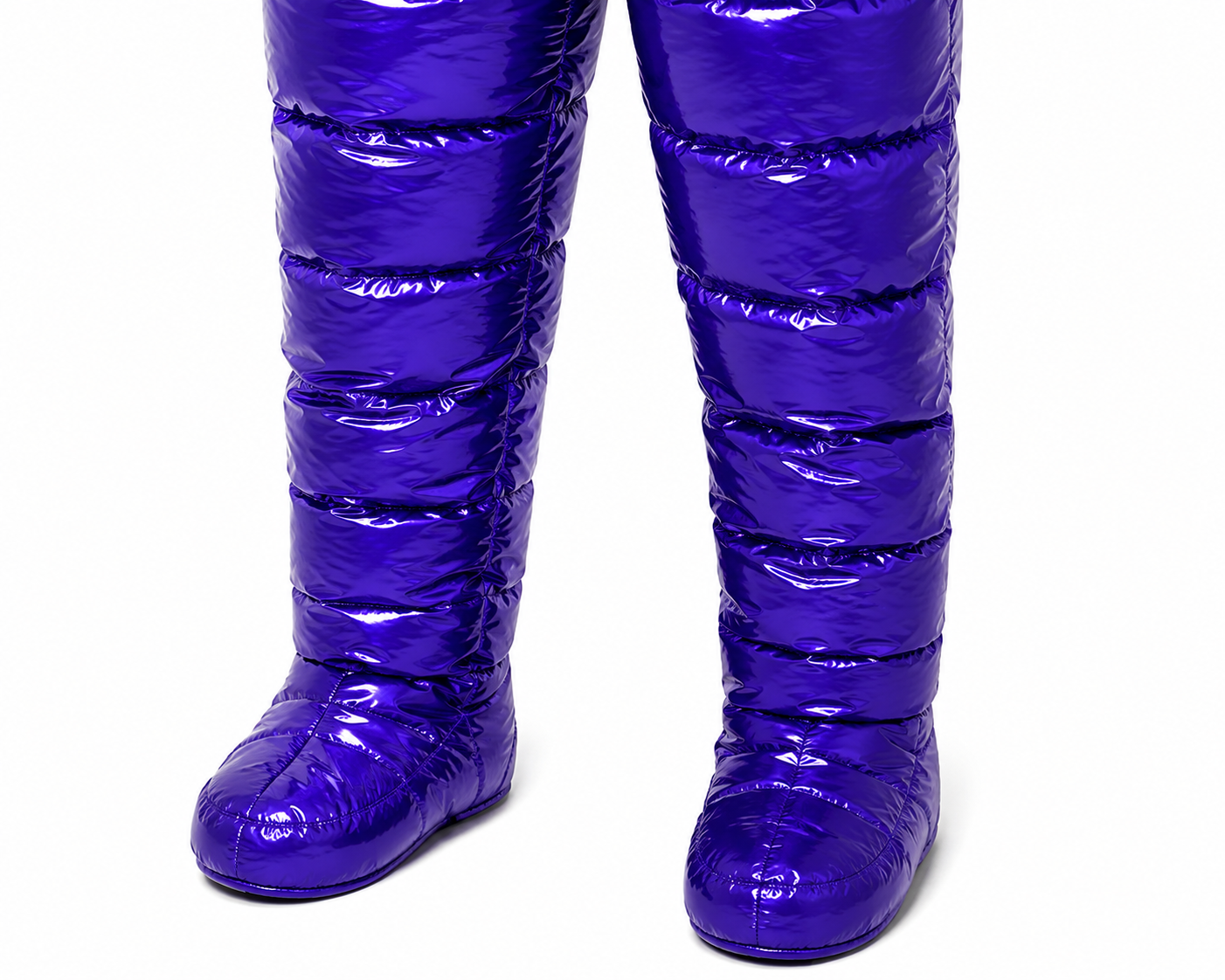 Shiny Nylon Full Body Puffer Hooded Quilted Jumpsuit