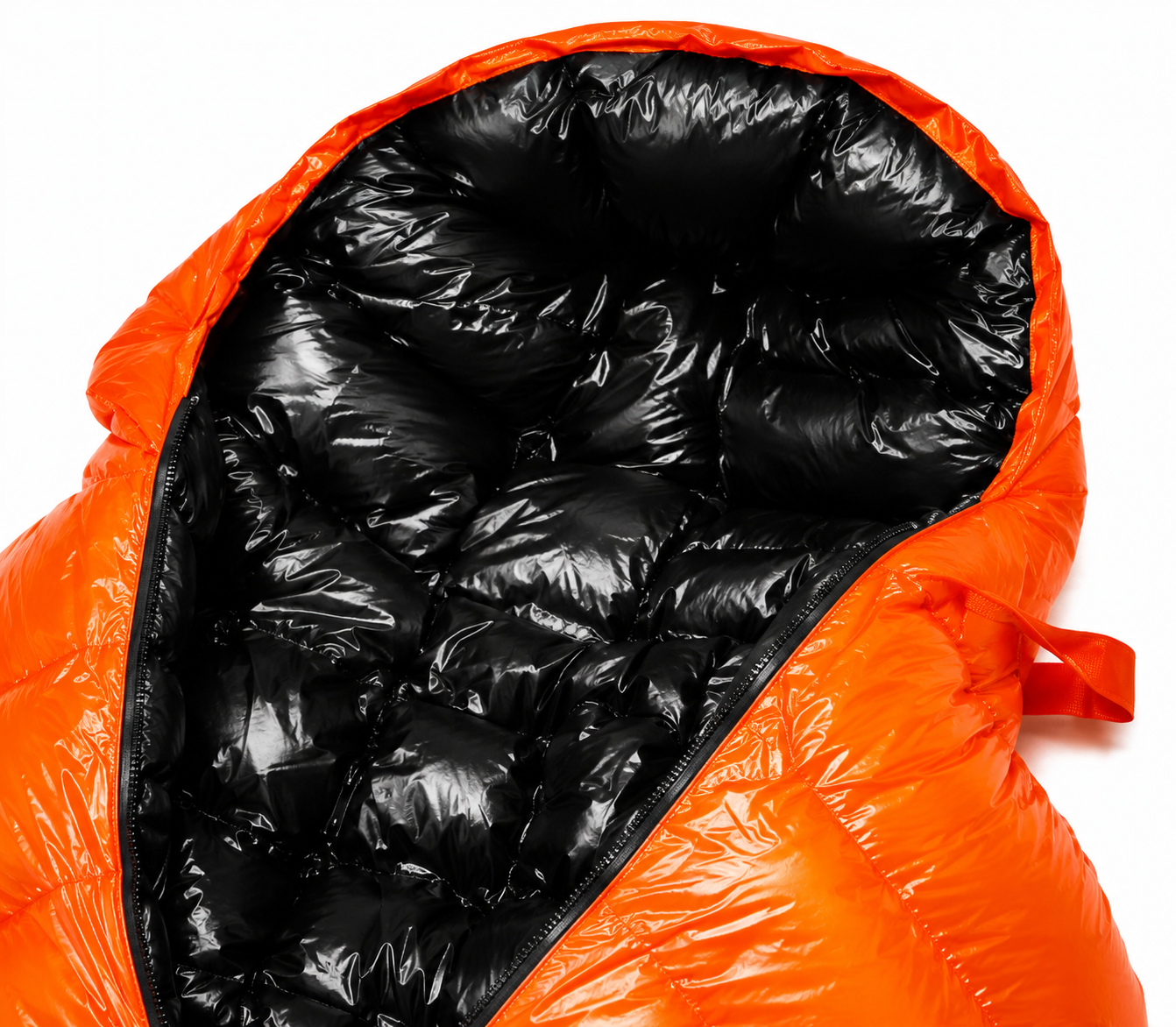 Orange Shiny Nylon Hooded Mummy Sleeping Bag