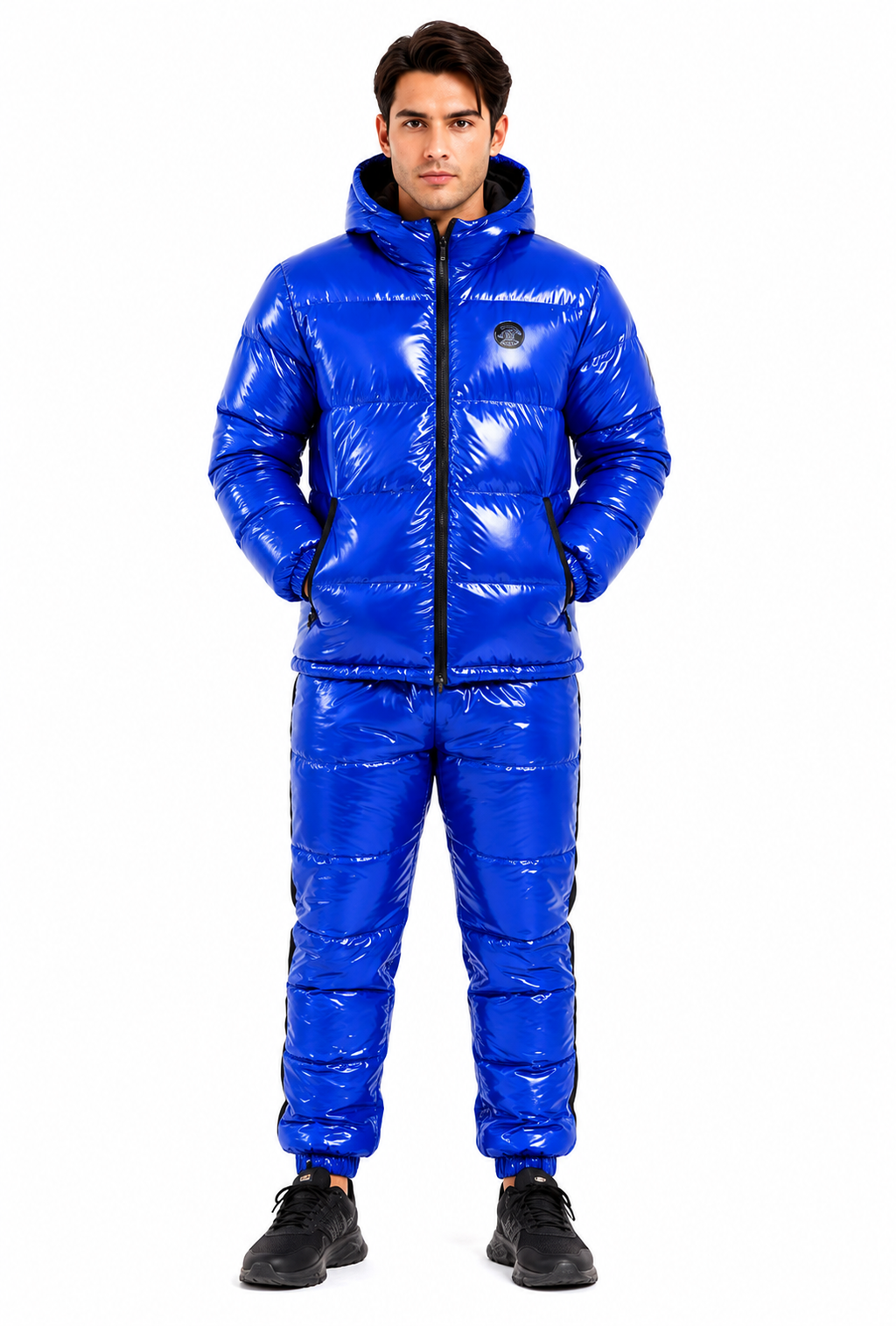 Royal Blue Shiny Nylon Puffer Jacket and Pants Set