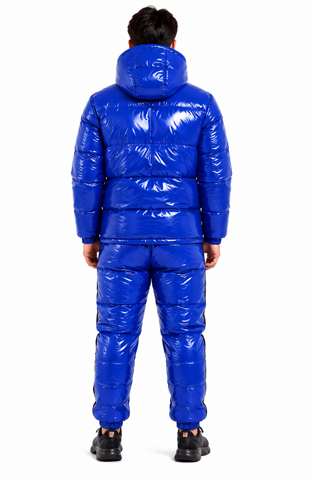 Royal Blue Shiny Nylon Puffer Jacket and Pants Set