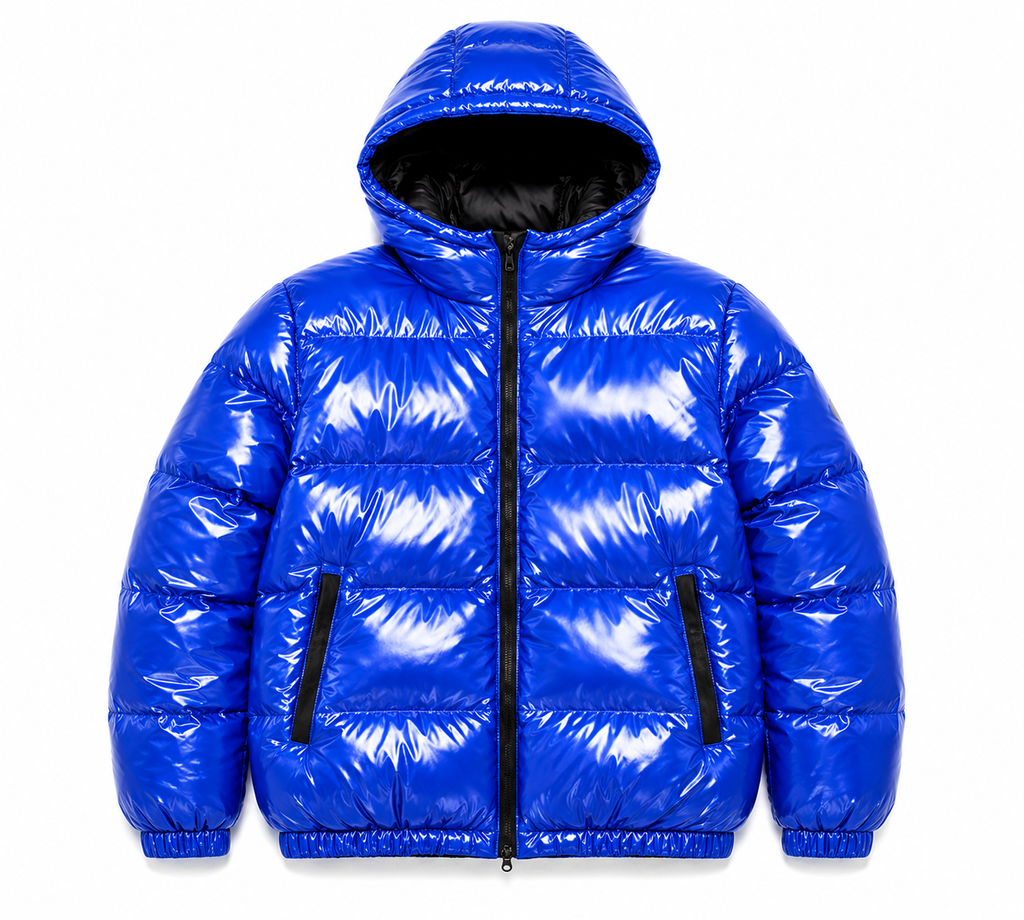 Royal Blue Shiny Nylon Puffer Jacket and Pants Set