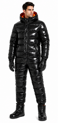 Black Shiny Nylon Full Body Puffer Suit Set