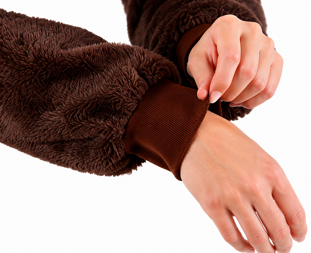 Women’s Soft Faux Fur Brown Bear Hooded Onesie Costume
