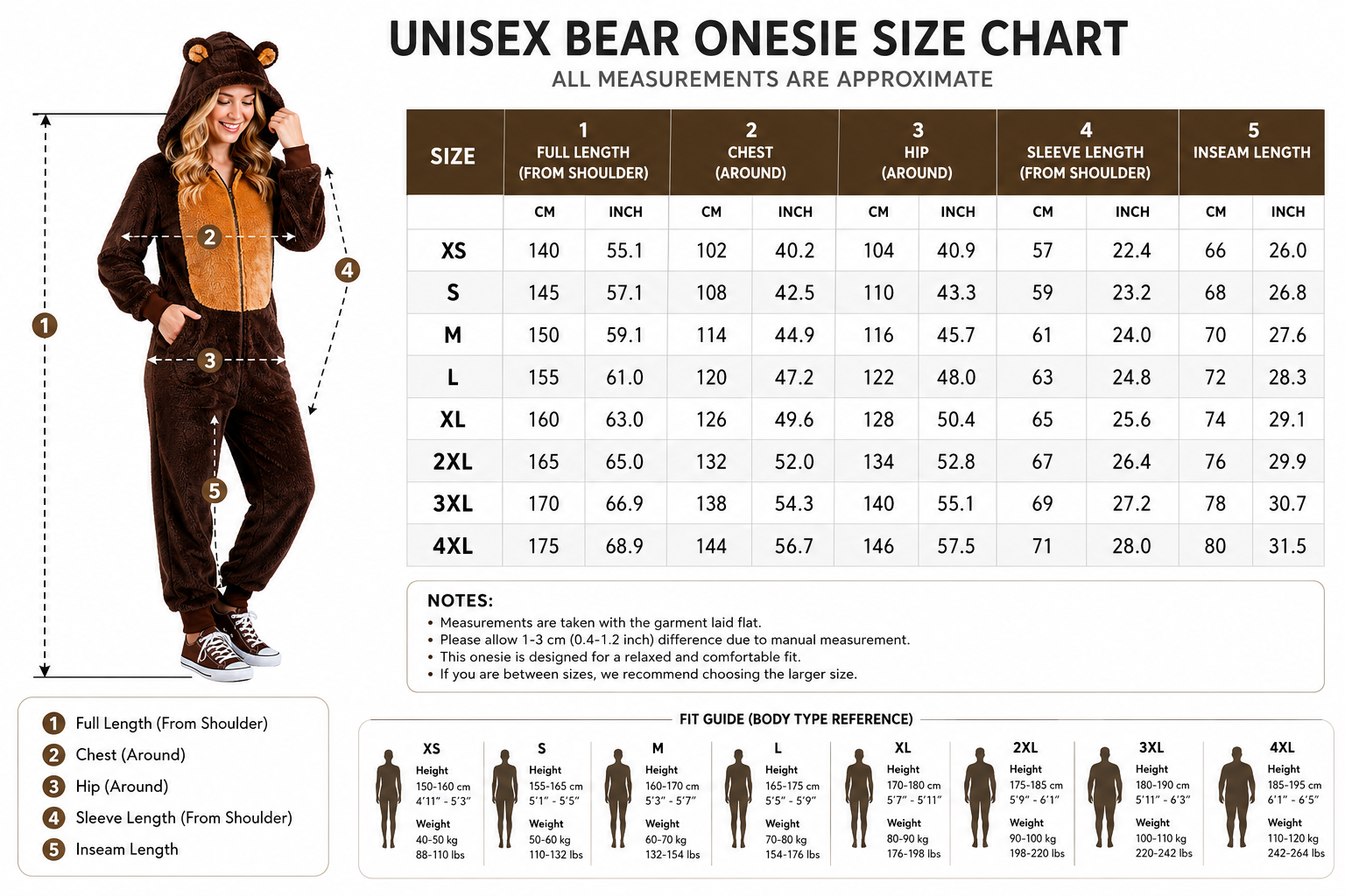 Women’s Soft Faux Fur Brown Bear Hooded Onesie Costume