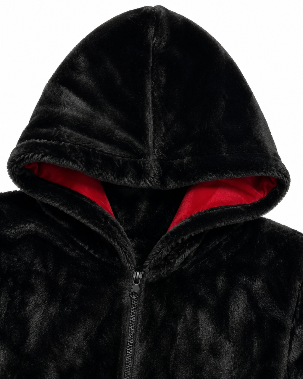 Black Rabbit Fur Full Body Suit, Faux Fur Hooded Bodysuit