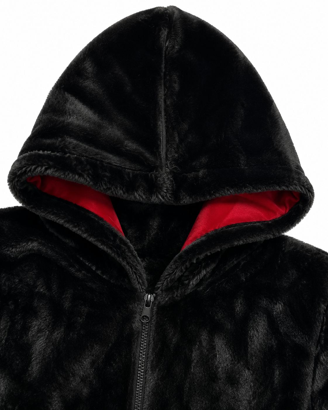 Black Rabbit Fur Full Body Suit, Faux Fur Hooded Bodysuit