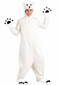 Men’s White Faux Fur Polar Bear Hooded Onesie Costume
