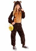 Women’s Soft Faux Fur Brown Bear Hooded Onesie Costume