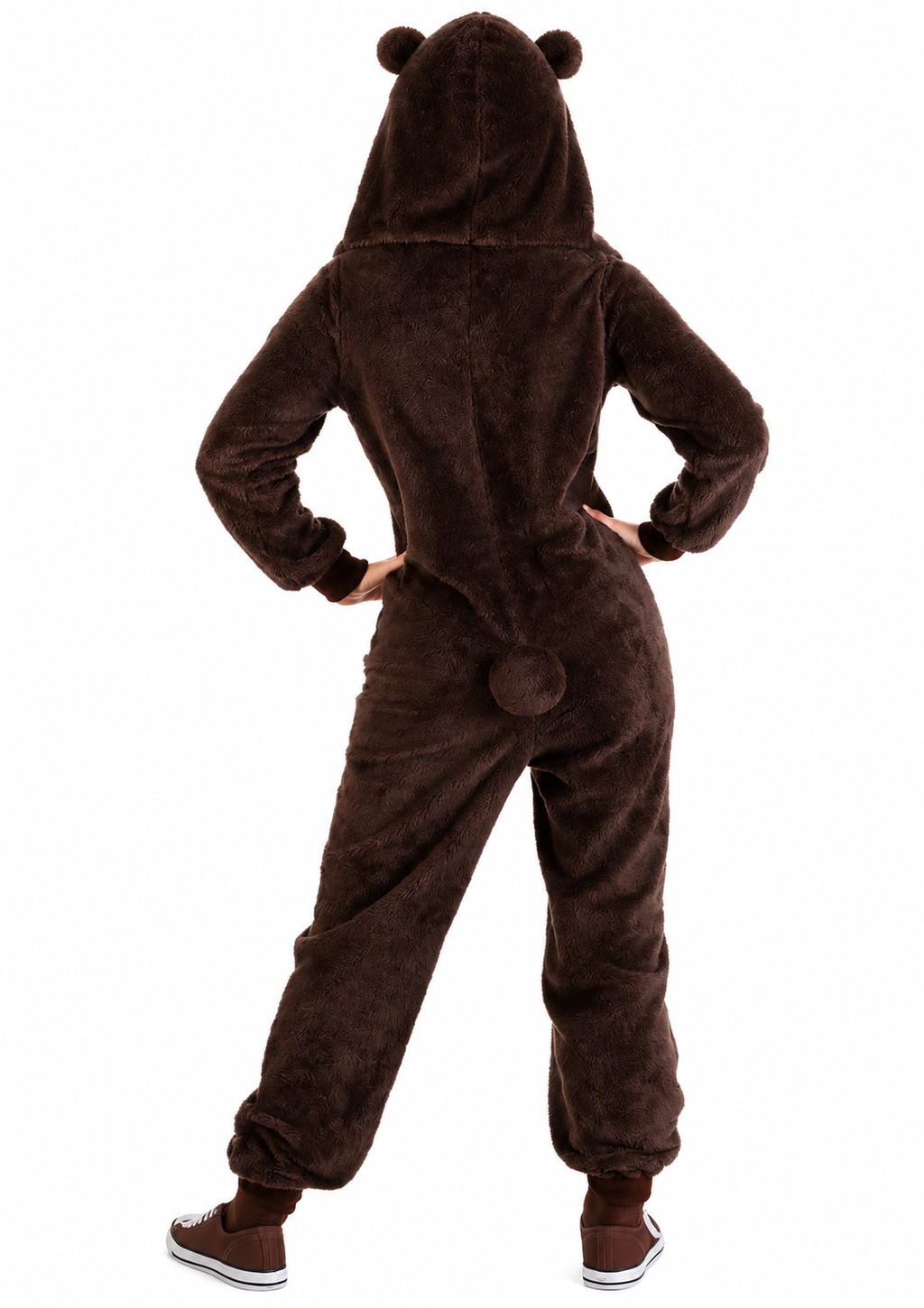 Women’s Soft Faux Fur Brown Bear Hooded Onesie Costume