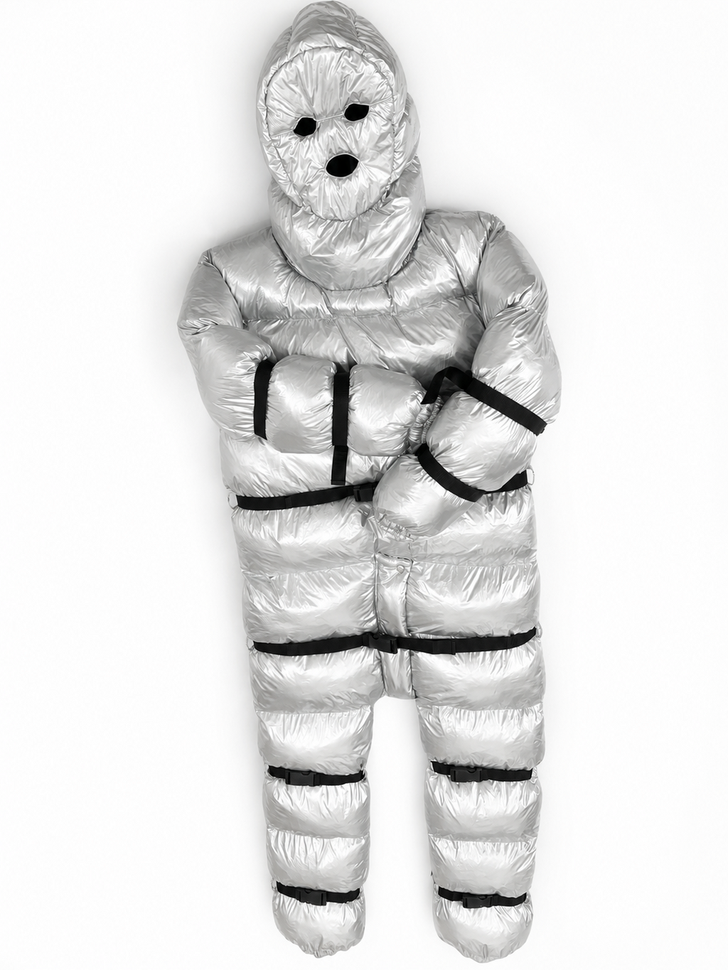 Silver Shiny Nylon Full-Body Hooded Puffer Suit