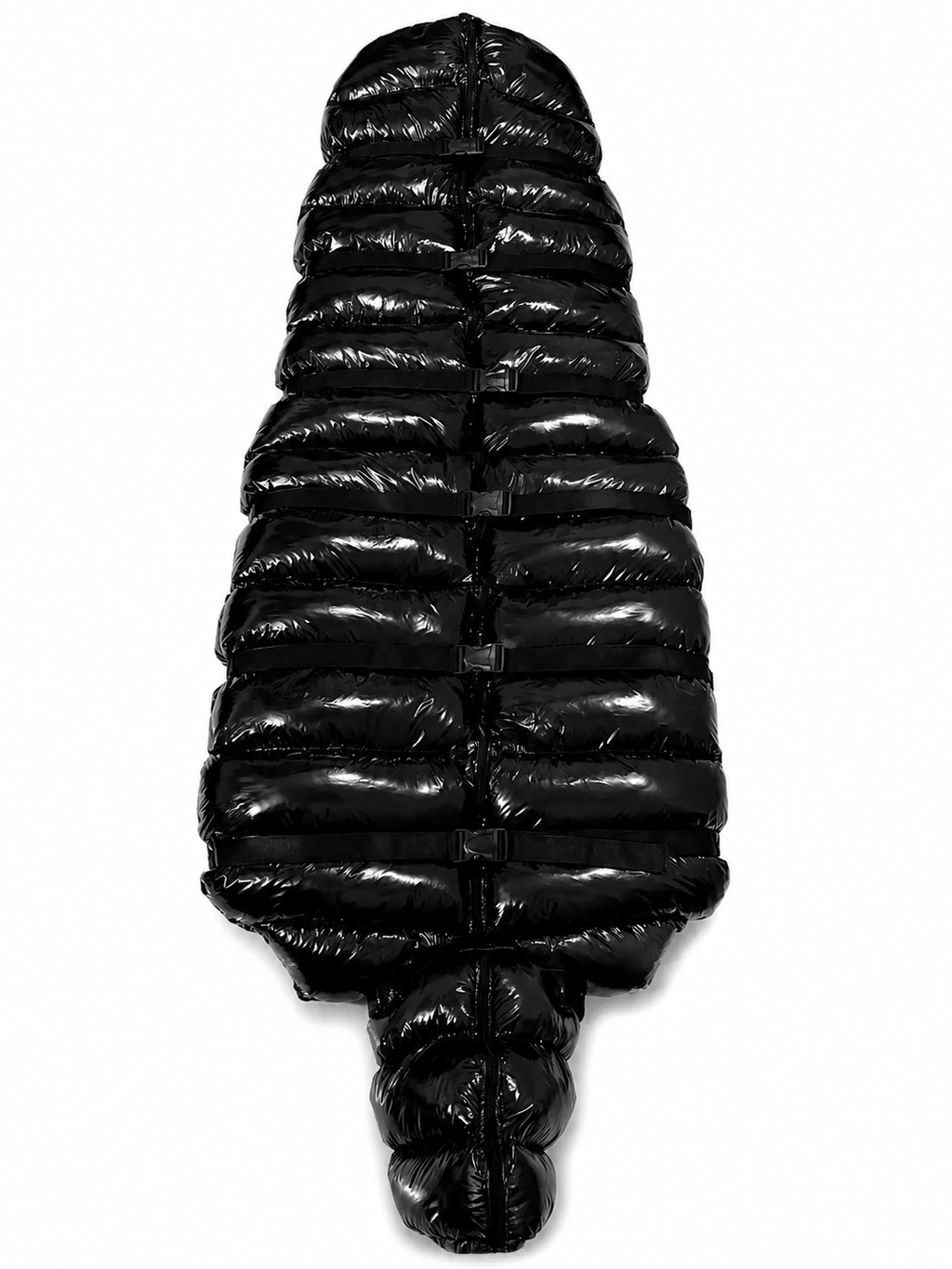 Black Shiny Nylon Padded Hooded Sleeping Bag