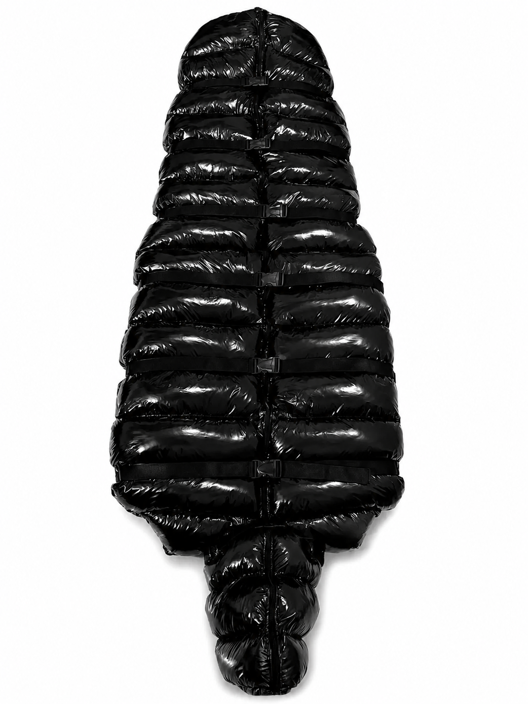 Black Shiny Nylon Padded Hooded Sleeping Bag