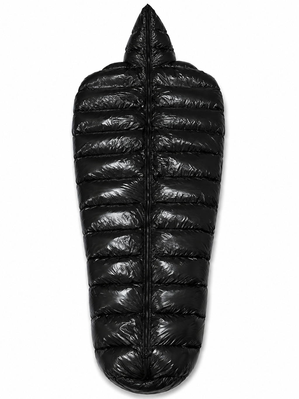 Black Shiny Nylon Fur Lined Hooded Sleeping Bag