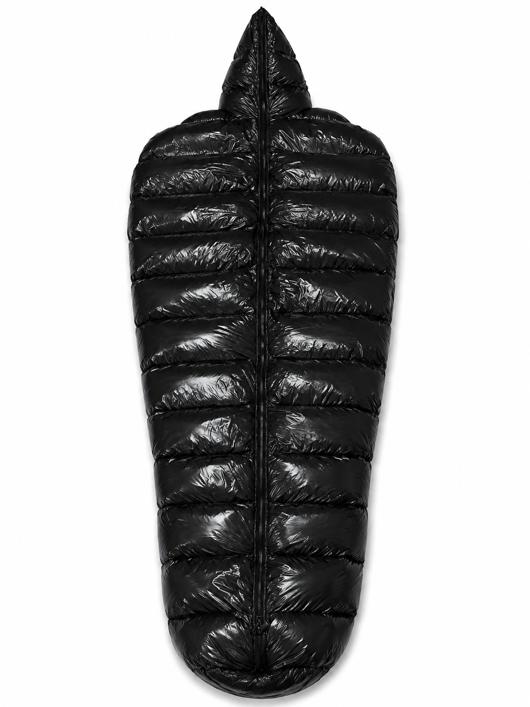 Black Shiny Nylon Fur Lined Hooded Sleeping Bag