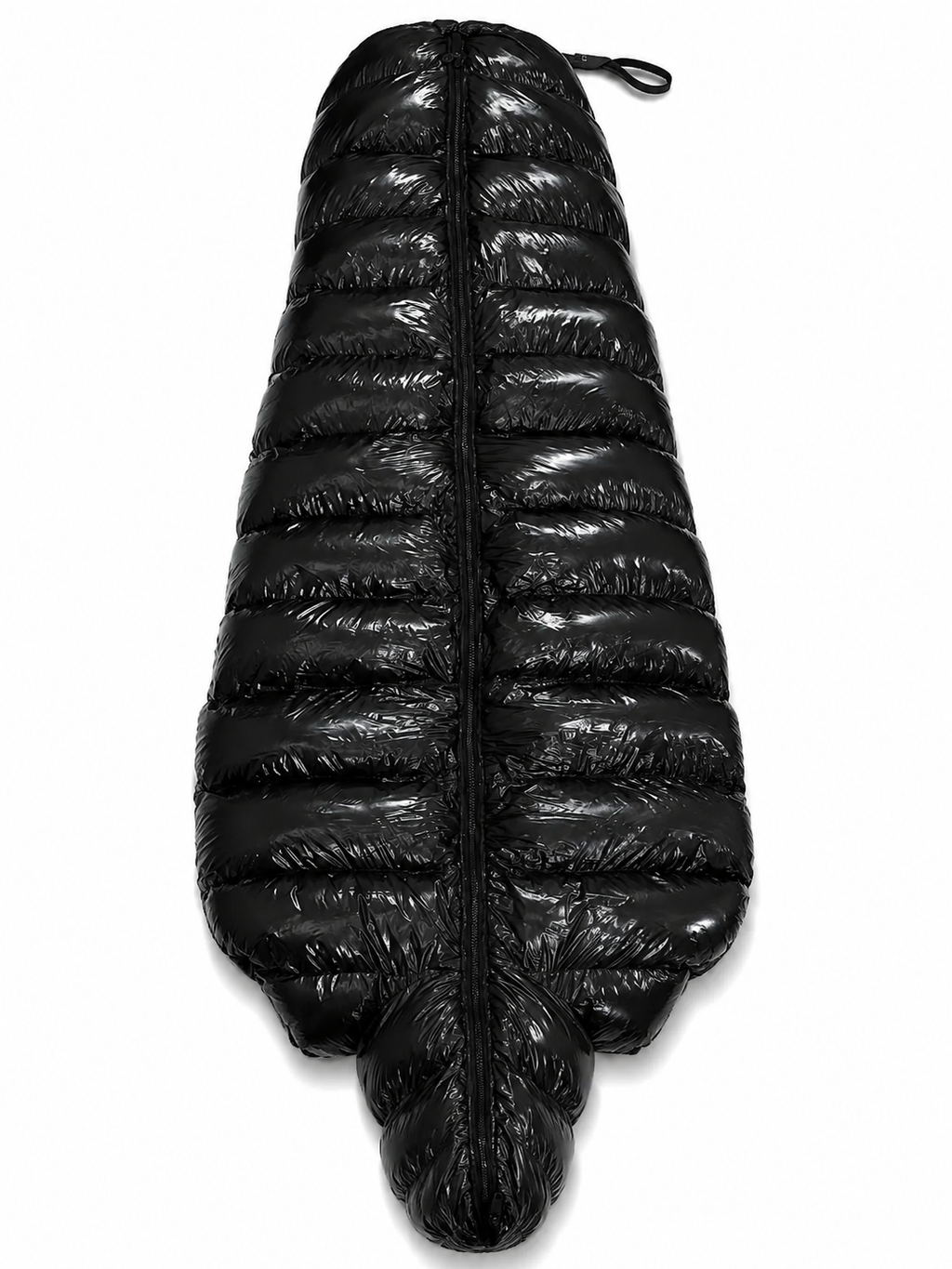 Black Shiny Nylon Fur Lined Hooded Sleeping Bag