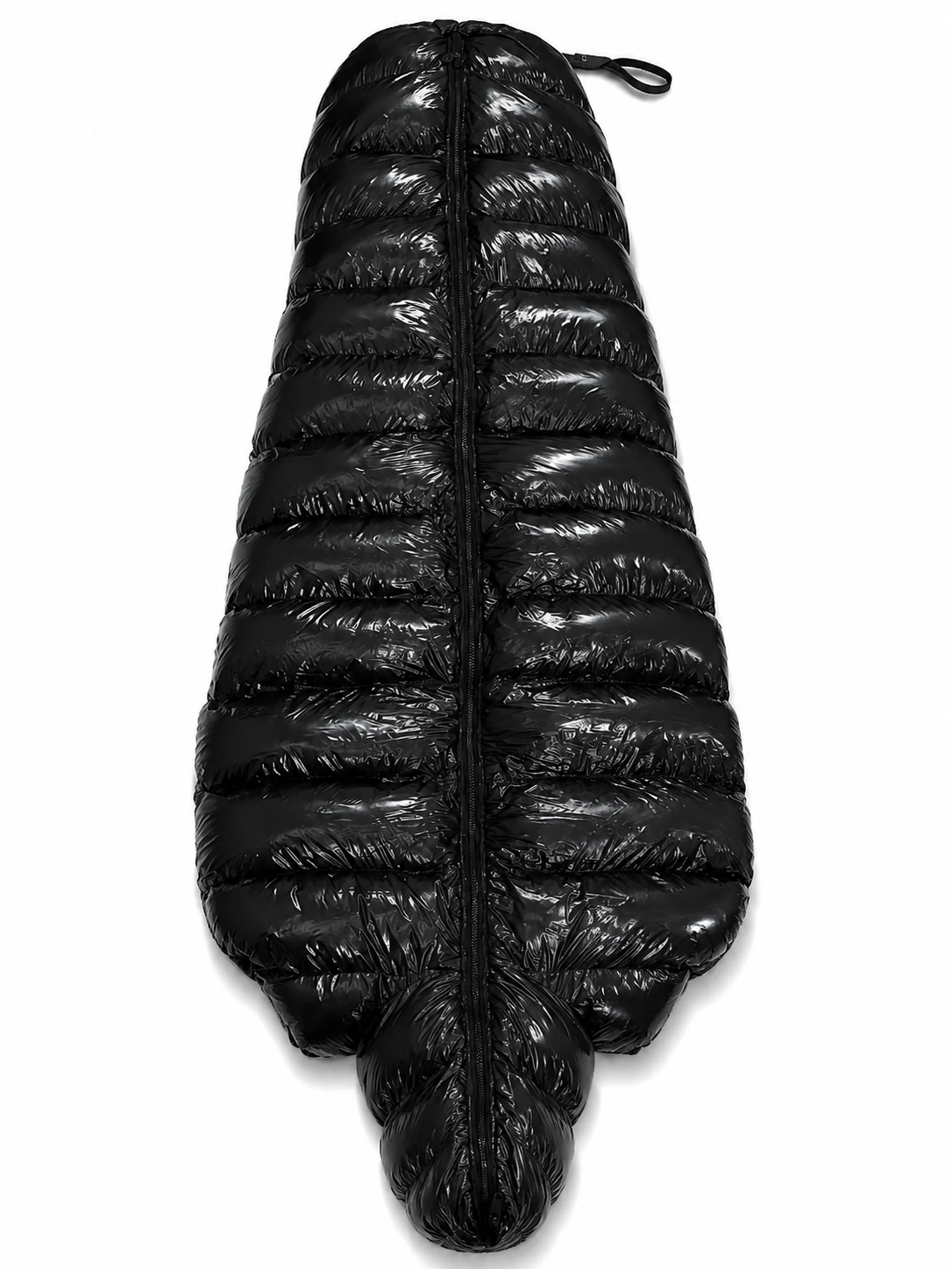 Black Shiny Nylon Fur Lined Hooded Sleeping Bag